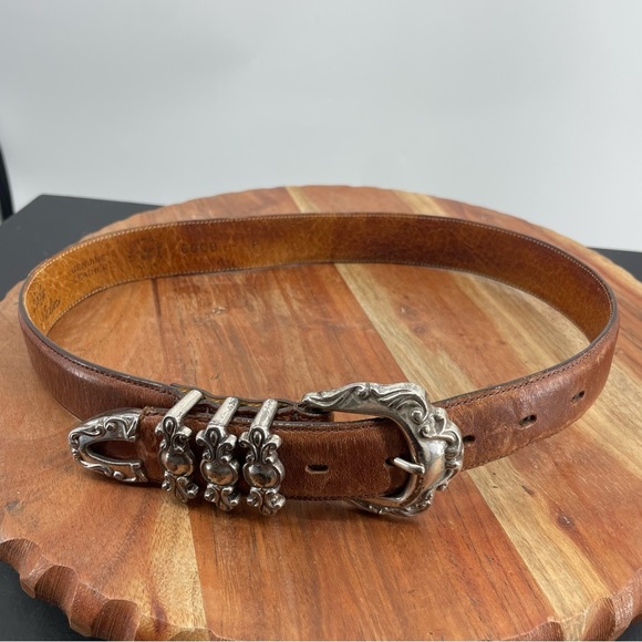 VGT Lady Nadim Belt Size XS/S Brown Leather Bows 24.5-28.5” silver tone buckle - Picture 1 of 6